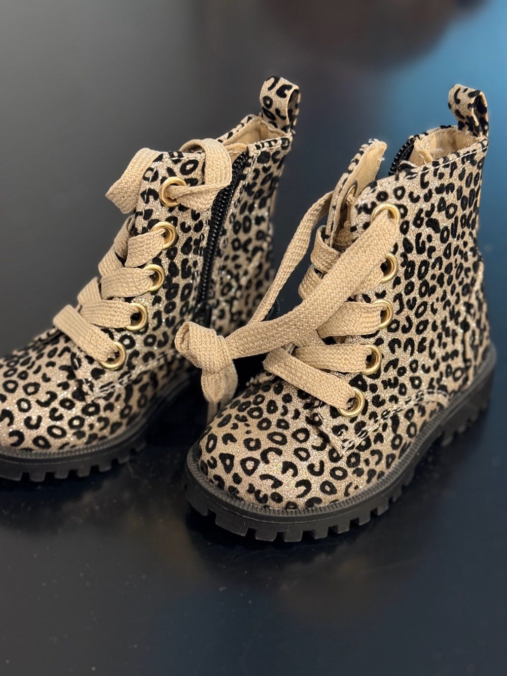 Harper Canyon Kids Leopard-Print Lace-Up Ankle Boots - Beige/Black